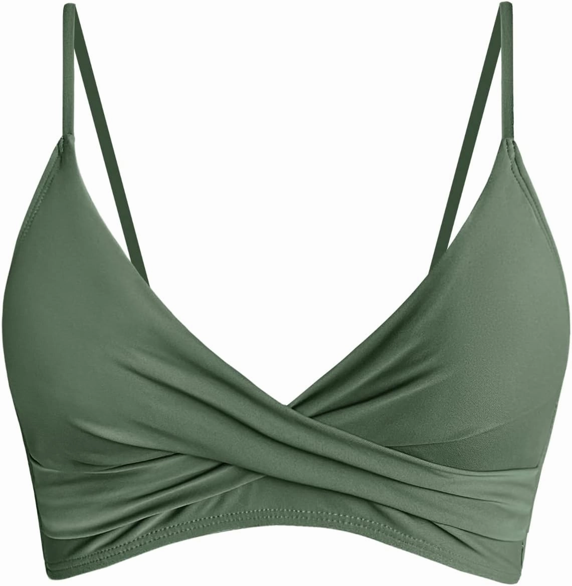Balasami Women's Push Up Sexy V Neck Adjustable Twist Ruced Front Bikini Swimsuit Top Only