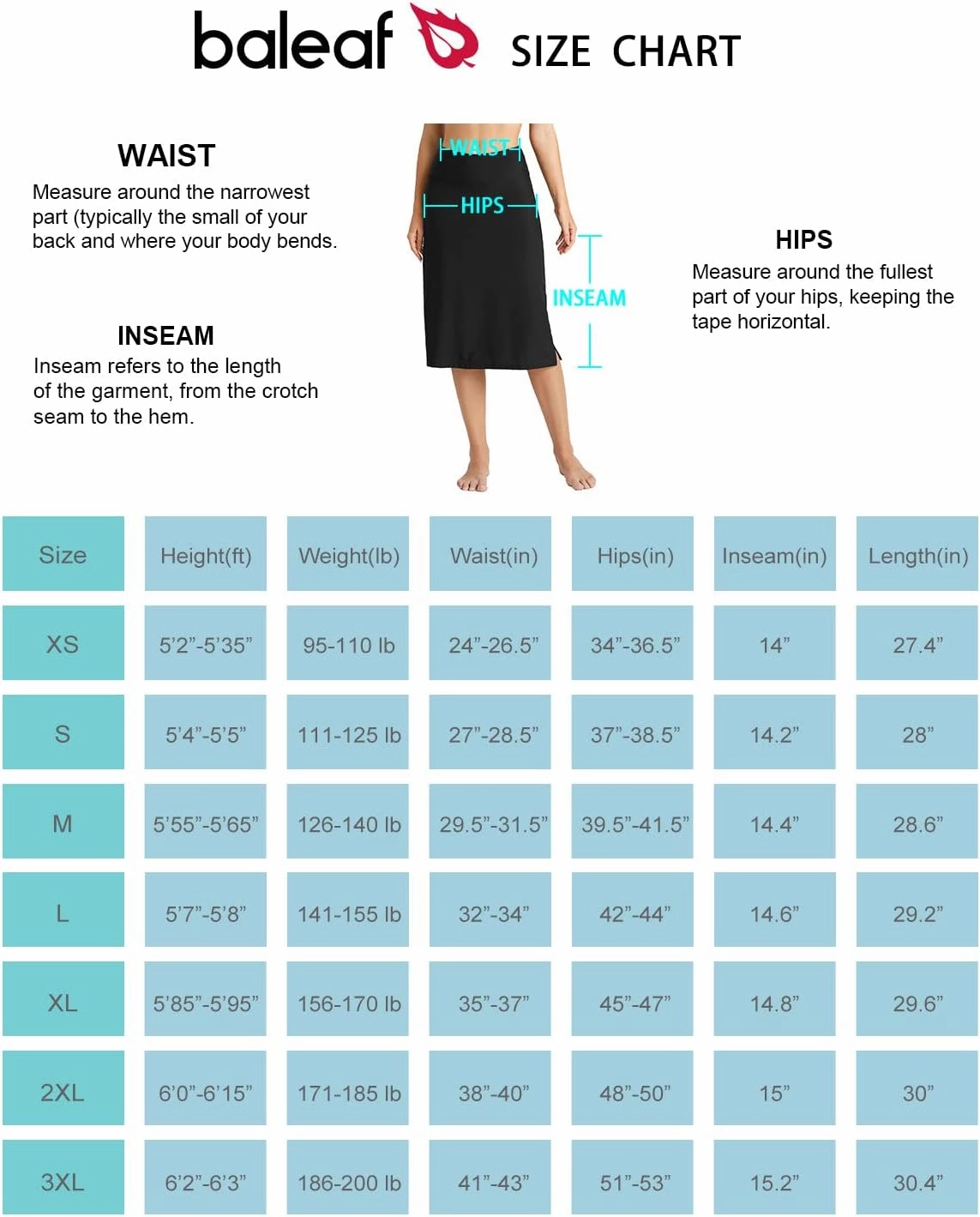 baleaf Women's 28" Midi Length Long Swim Skirts with Legging Modest High Waisted Tankini Skirt Bottom UPF 50 