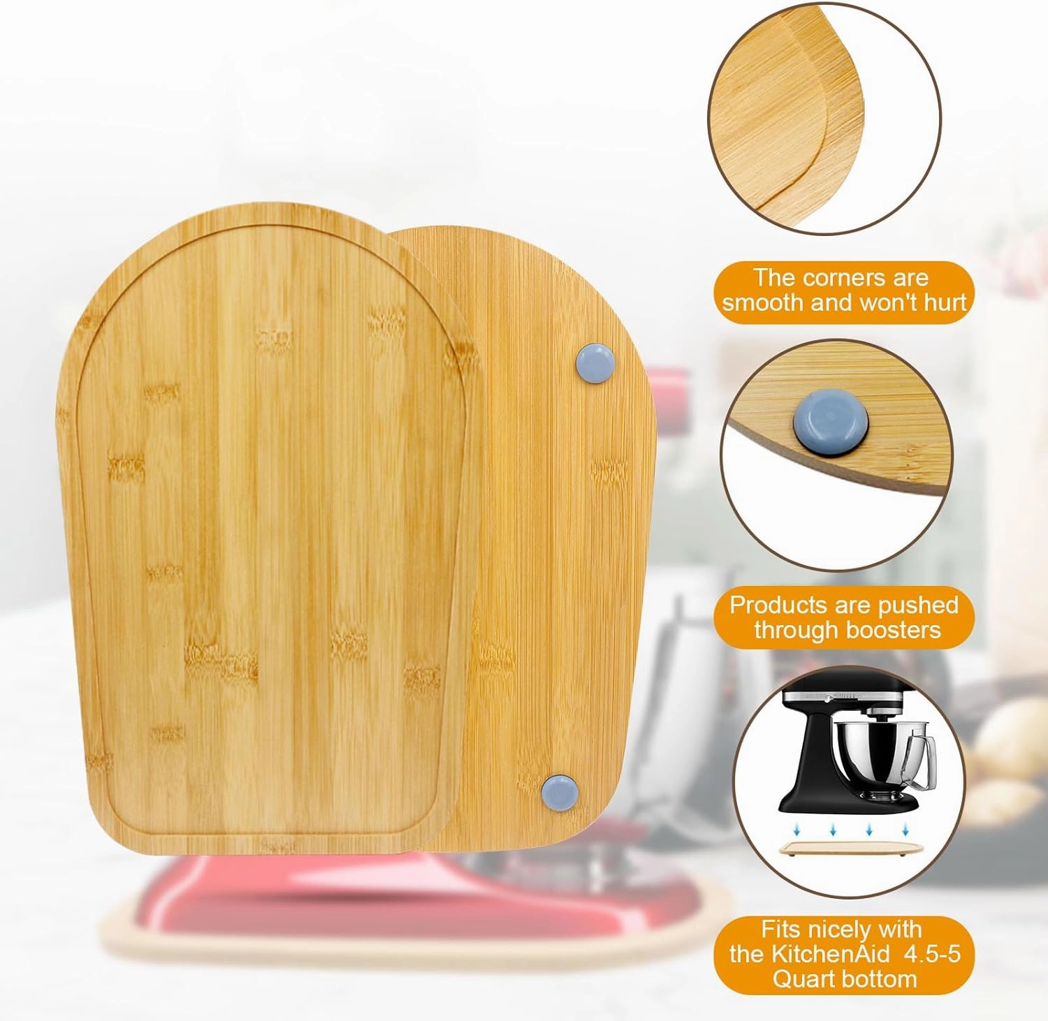 Bamboo Mixer Slider Mat for Tilt Head Kitchen Aid 4.5-5 Qt Stand Mixer, Appliance Sliding Mat for Kitchenaid Artisan 4.5-5 Qt, Kitchen Countertop Storage Accessories Mixer Moving Tray Attachments