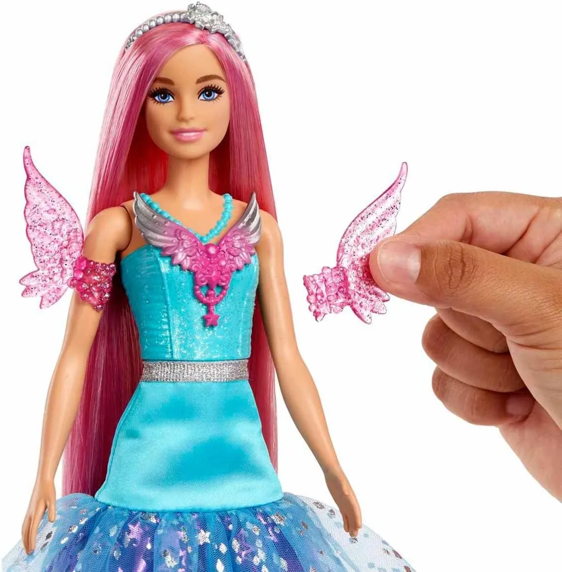Barbie A Touch of Magic Fashion Doll, Malibu with Wing-Detailed Dress, 7-inch Long Colorful Hair, 2 Fantasy Pets & Accessories