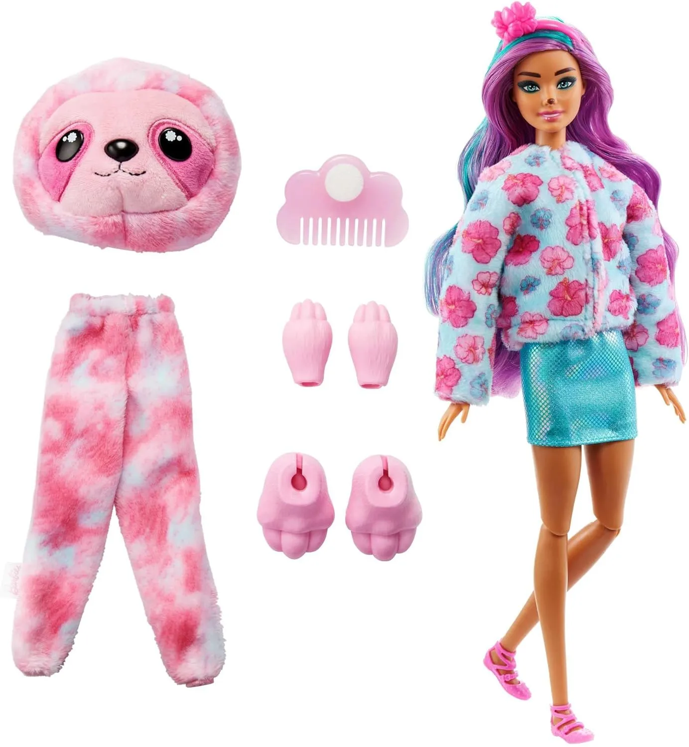 Barbie Cutie Reveal Doll, Fantasy Series Sloth Plush Costume, 10 Surprises Including Mini Pet & Color Change