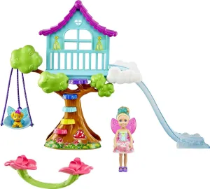 Barbie Dreamtopia Small Doll & Doll House, Chelsea Fairy Treehouse Playset with Accessories & Pet, Includes Seesaw, Swing & Slide