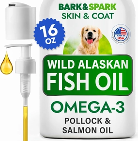BARK&SPARK Fish Oil for Dogs - Natural Omega-3-Skin & Coat Support -Liquid Food Supplement for Pets-EPA DHA, Immune&Heart Health - 16 (fl oz) Fish & Krill