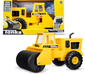 Basic Fun Tonka Steel Road Roller, Made of Real and Durable Steel, Yellow Demolition Toy with Realistic Operation, for Boys and Girls Over 3 Years Old