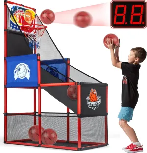 Basketball Arcade Game Set Indoor/Outdoor with LED Scoring and Cheer Sounds, Sport Play Toy Includes 4 Balls & Instruction & Pump for Teen Kids Birthday Christmas Carnival Backyard Party Gift