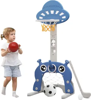 Basketball Hoop for Kids 4 in 1 Sports Center Toddler Basketball Hoop Indoor and Outdoor Football/Soccer Goal Golf Game Ring Toss Play Set Best Gift for Toddlers and Kids(Blue)
