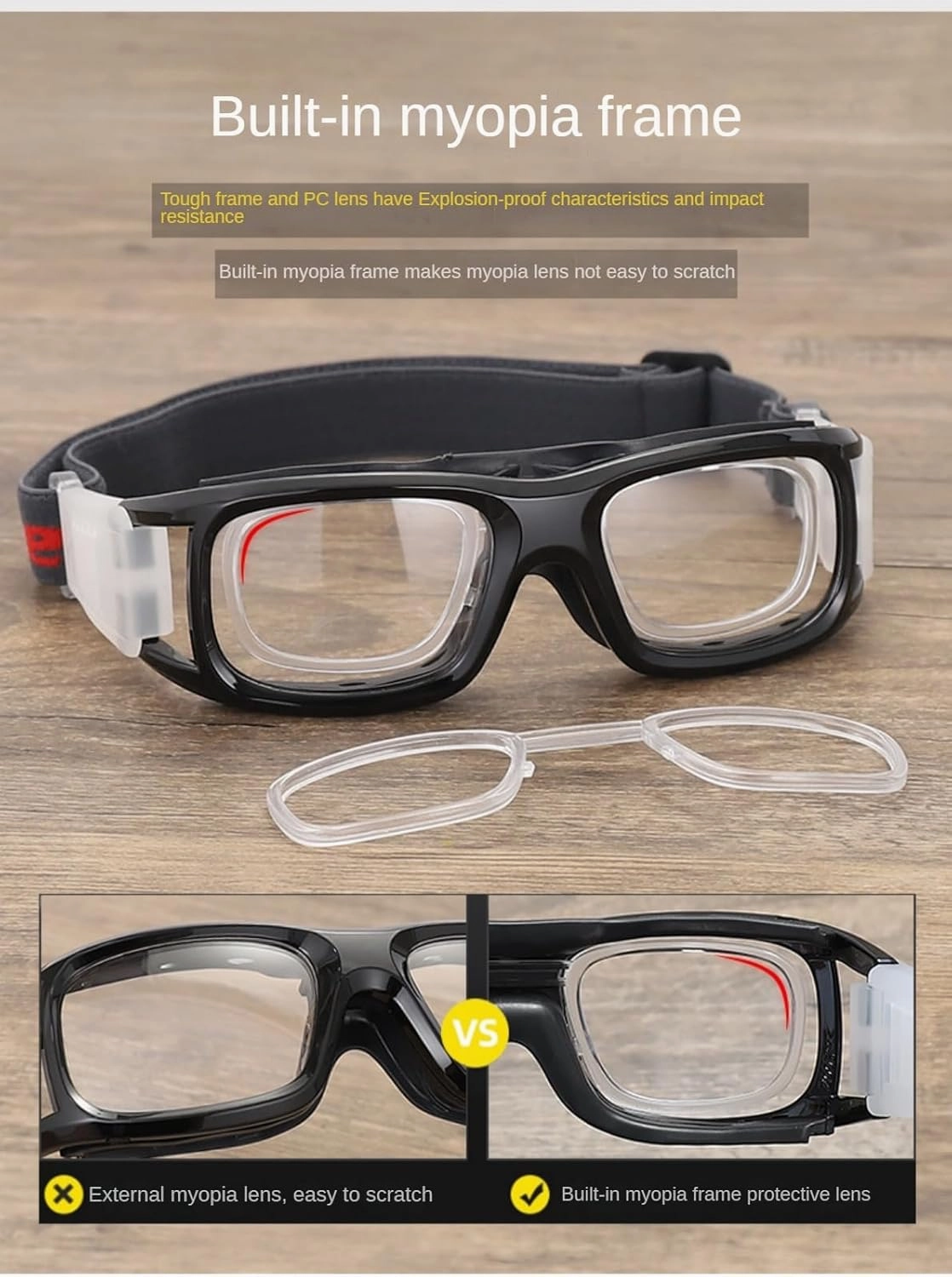 Basketball Goggles - Anti Fog Shock Absorption Sports Glasses Racquetball Football Eye Protective Adjustable Strap