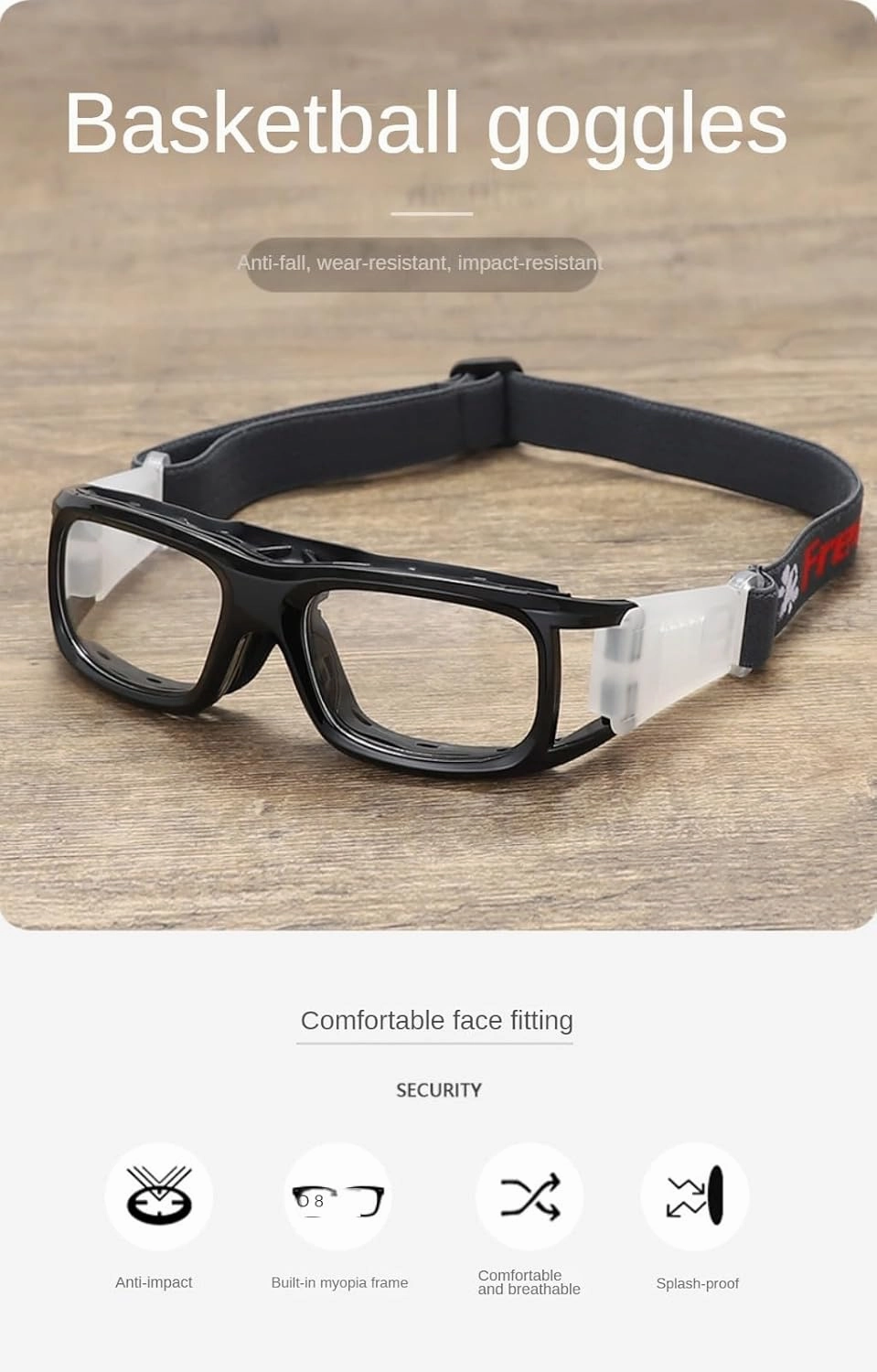 Basketball Goggles - Anti Fog Shock Absorption Sports Glasses Racquetball Football Eye Protective Adjustable Strap