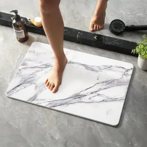 Bath Stone Mat, Fast-Absorbing, Quick-Dry, and Non-Slip Bathroom Mat, Inspired Diatomaceous Earth Bath Mat, White-Marble