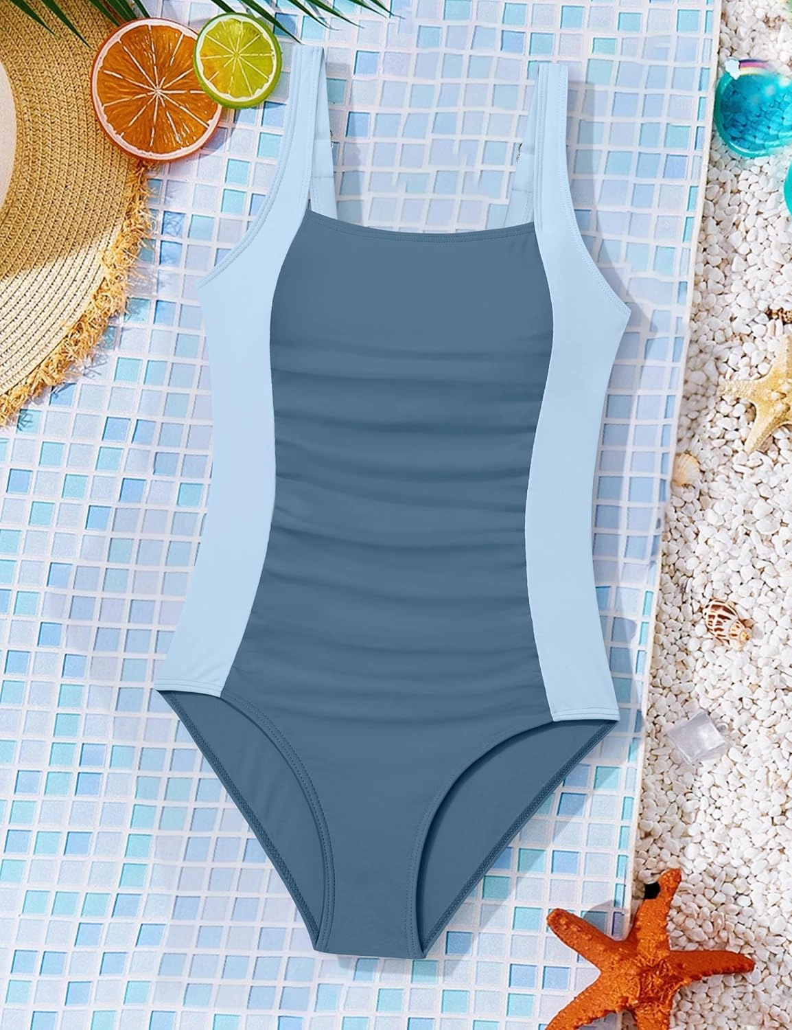 BAVEDER Girls Swimsuit One Piece Swimsuits Solid Ruched Bathing Suit for Girls Full Coverage Modest Padded Swimwear 9-16y
