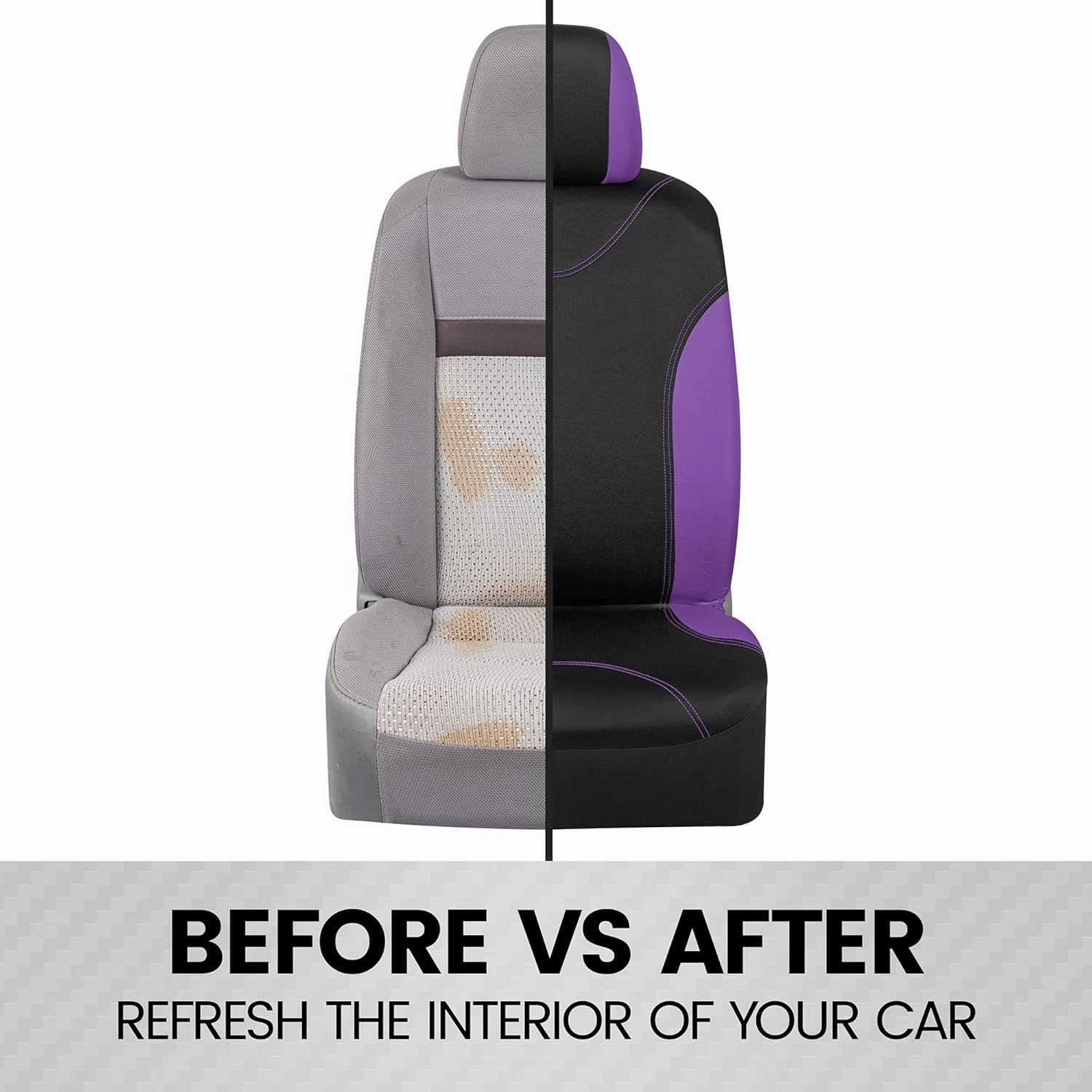 BDK UltraSleek Purple Seat Covers for Cars, Two-Tone Front Seat Covers with Matching Back Car Seat Cover, Made to Fit Most Auto Truck Van SUV, Interior Car Accessories, Full Set