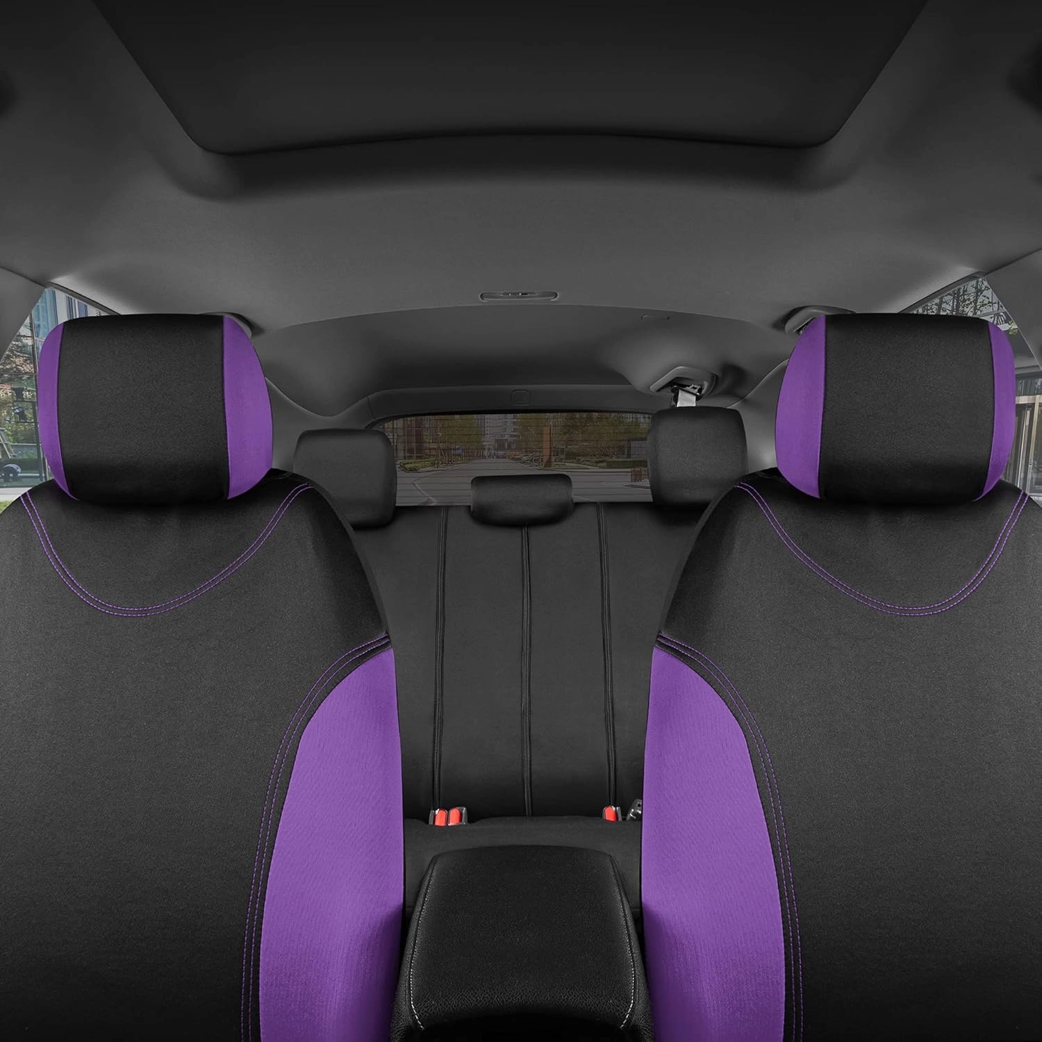 BDK UltraSleek Purple Seat Covers for Cars, Two-Tone Front Seat Covers with Matching Back Car Seat Cover, Made to Fit Most Auto Truck Van SUV, Interior Car Accessories, Full Set