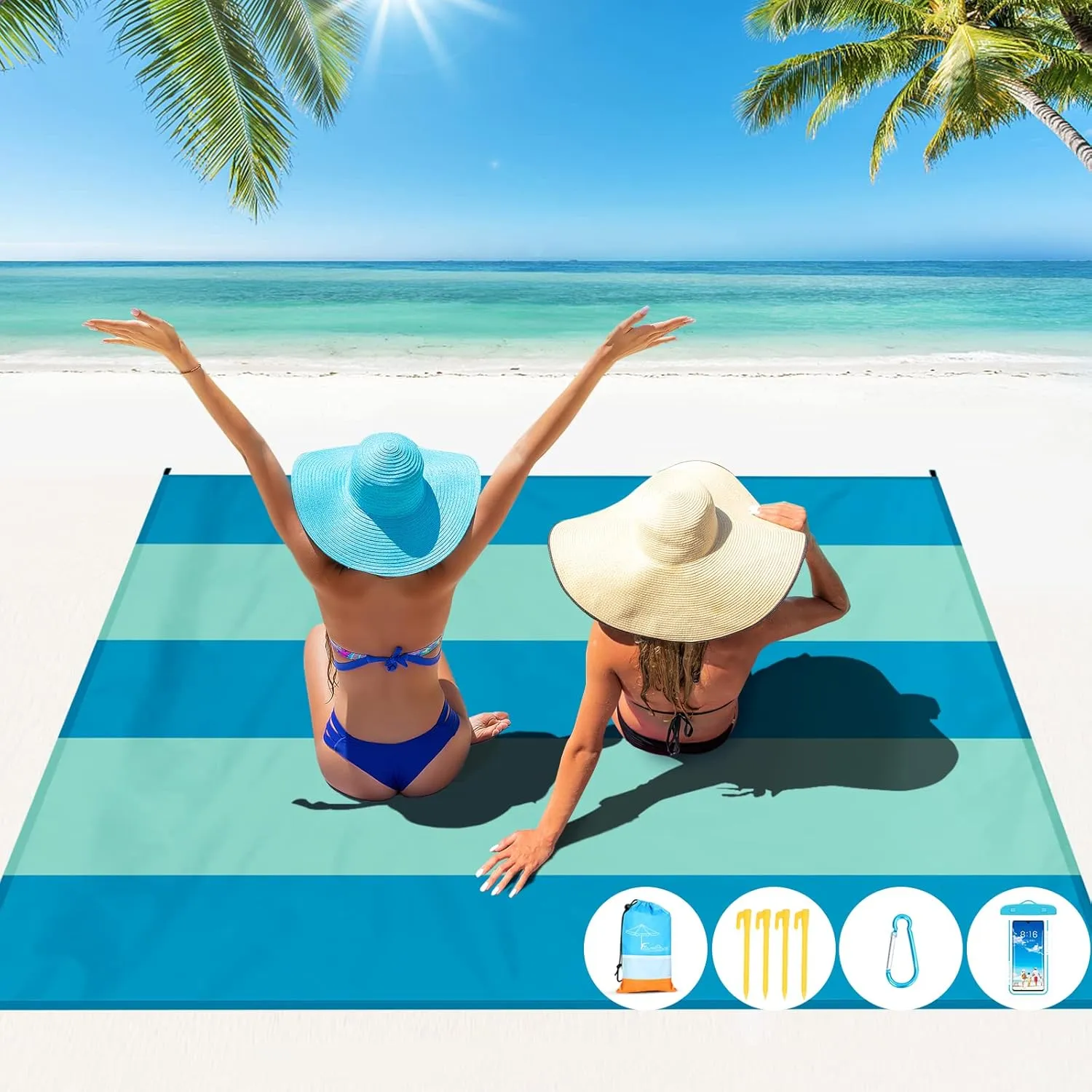 Beach Blanket Oversized Extra Large 10'X 9',Waterproof Sandproof Beach Blanket 2-8 Adults Lightweight Durable for Travel Camping Hiking Picnic (10'X 9', Green&White)