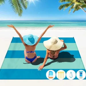 Beach Blanket Oversized Extra Large 10'X 9',Waterproof Sandproof Beach Blanket 2-8 Adults Lightweight Durable for Travel Camping Hiking Picnic (10'X 9', Green&White)