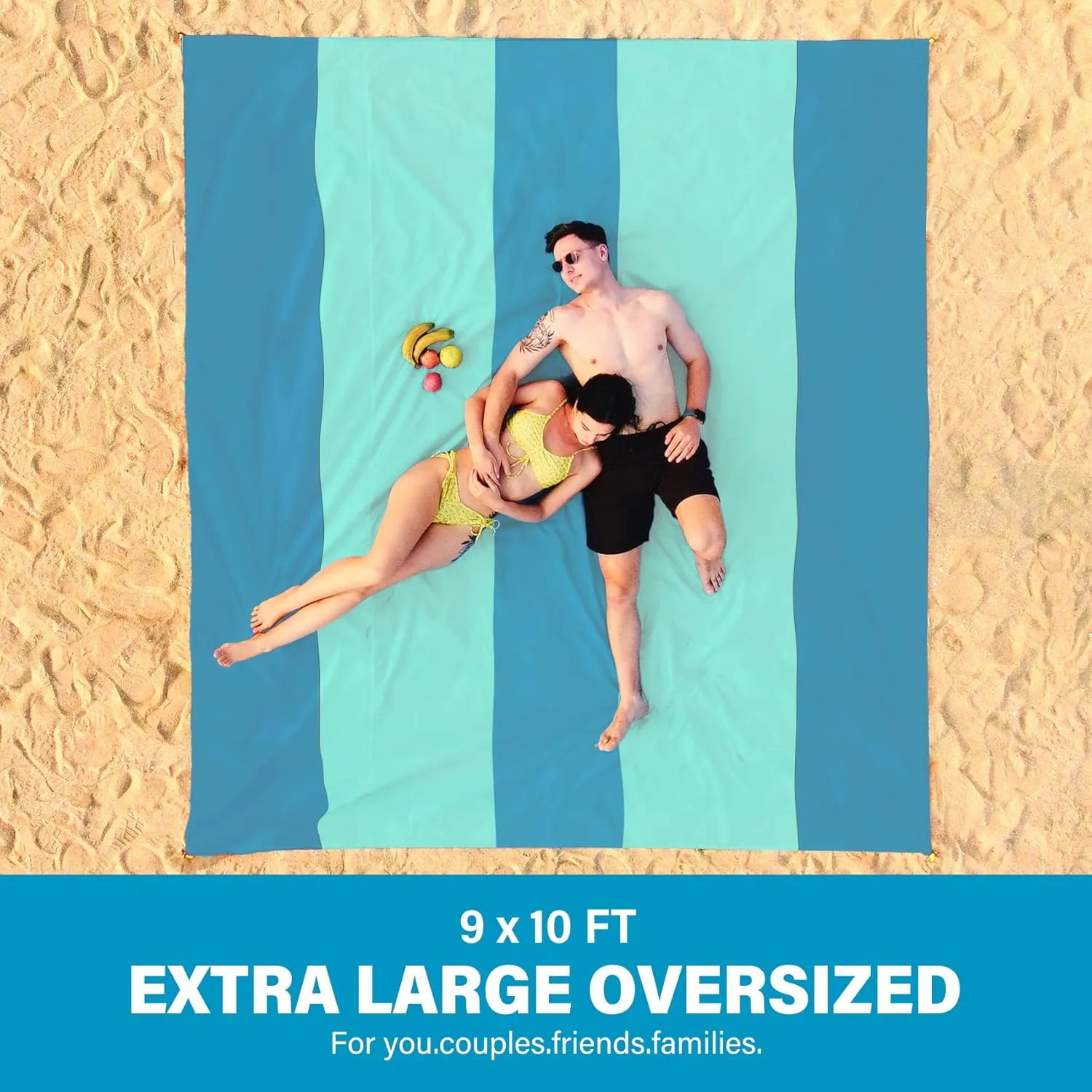 Beach Blanket Oversized Extra Large 10'X 9',Waterproof Sandproof Beach Blanket 2-8 Adults Lightweight Durable for Travel Camping Hiking Picnic (10'X 9', Green&White)
