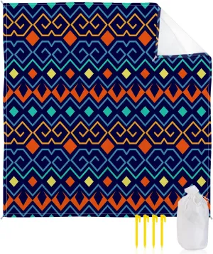 Beach Blanket Sandproof, Boho Style Bohemia Purple Navy Blue Orange Waterproof Beach Mat Lightweight Quick Drying Picnic Blanket Beach Essentials for Travel Camping Hiking 118x108in
