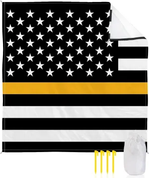 Beach Blanket Sandproof Gold Line Dispatchers Dispatch Communications Officer American Flag Waterproof Beach Mat Quick Drying Picnic Blanket Beach Essentials for Travel Camping Hiking 108x84in