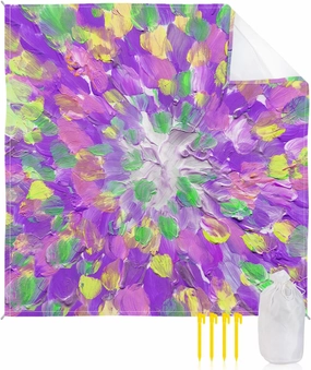 Beach Blanket Sandproof, Abstract Art Oil Painting Watercolor Purple Ombre Waterproof Beach Mat Lightweight Quick Drying Picnic Blanket Beach Essentials for Travel Camping Hiking 108x84in