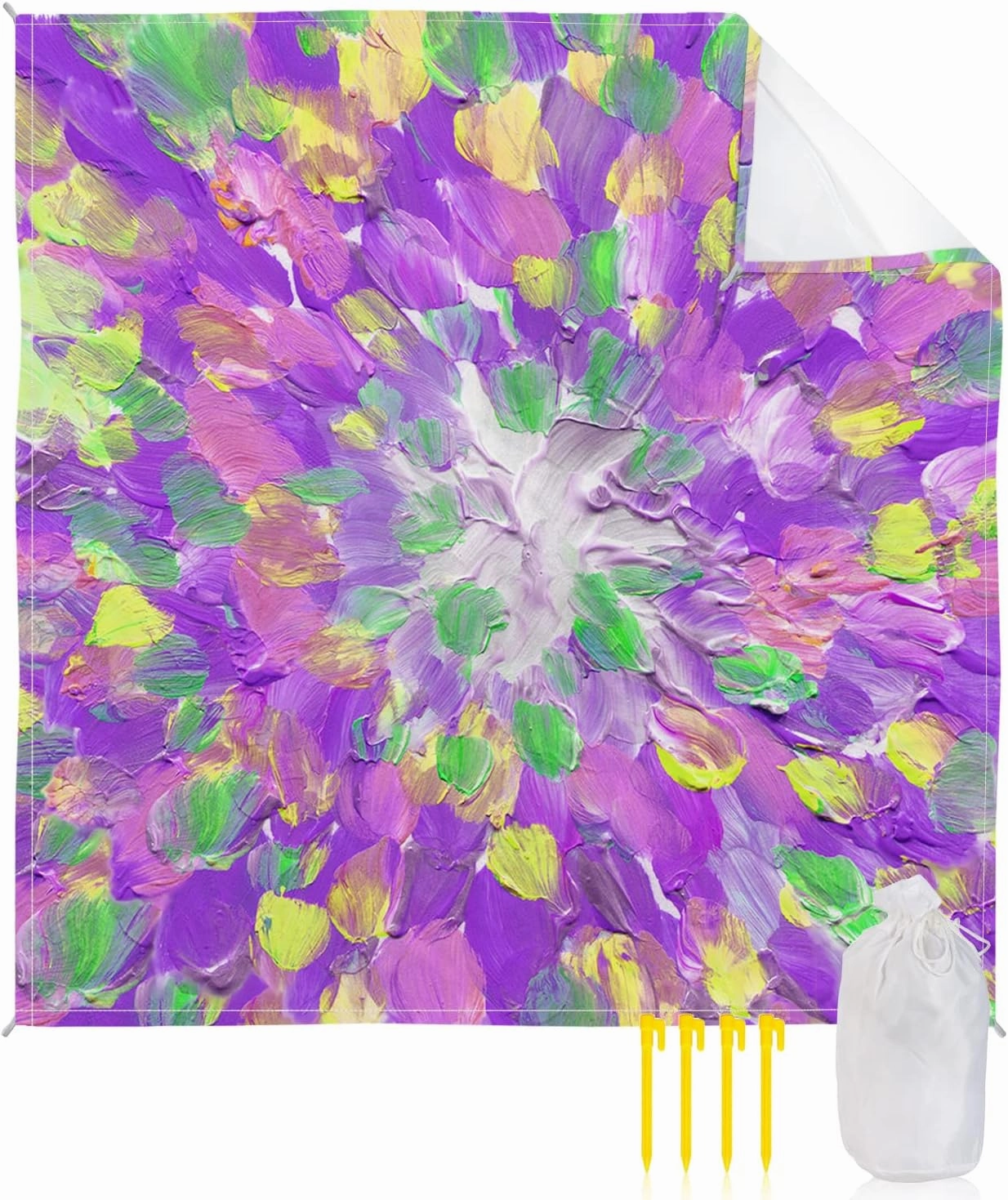 Beach Blanket Sandproof, Abstract Art Oil Painting Watercolor Purple Ombre Waterproof Beach Mat Lightweight Quick Drying Picnic Blanket Beach Essentials for Travel Camping Hiking 108x84in