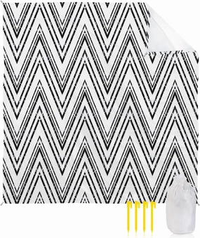 Beach Blanket Sandproof, Abstract Geometric Ripples Pattern Seamless Pattern Waterproof Beach Mat Lightweight Quick Drying Picnic Blanket Beach Essentials for Travel Camping Hiking 83x79in