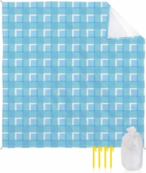 Beach Blanket Sandproof, Blue Plaid Waterproof Beach Mat Lightweight Quick Drying Picnic Blanket Beach Essentials for Travel Camping Hiking 108x84in