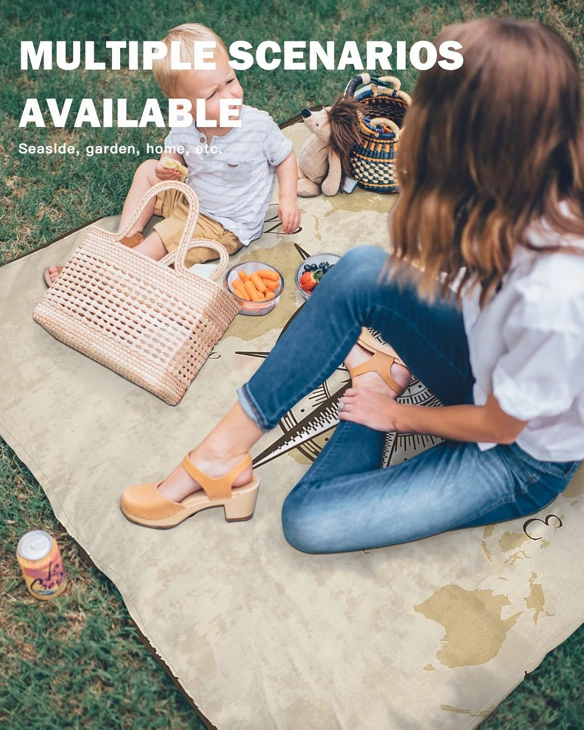 Beach Blanket Sandproof, Compass Sail Rustic Waterproof Beach Mat Lightweight Quick Drying Picnic Blanket Beach Essentials for Travel Camping Hiking 83x79in