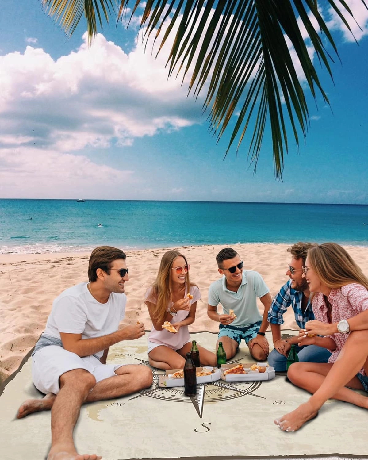 Beach Blanket Sandproof, Compass Sail Rustic Waterproof Beach Mat Lightweight Quick Drying Picnic Blanket Beach Essentials for Travel Camping Hiking 83x79in