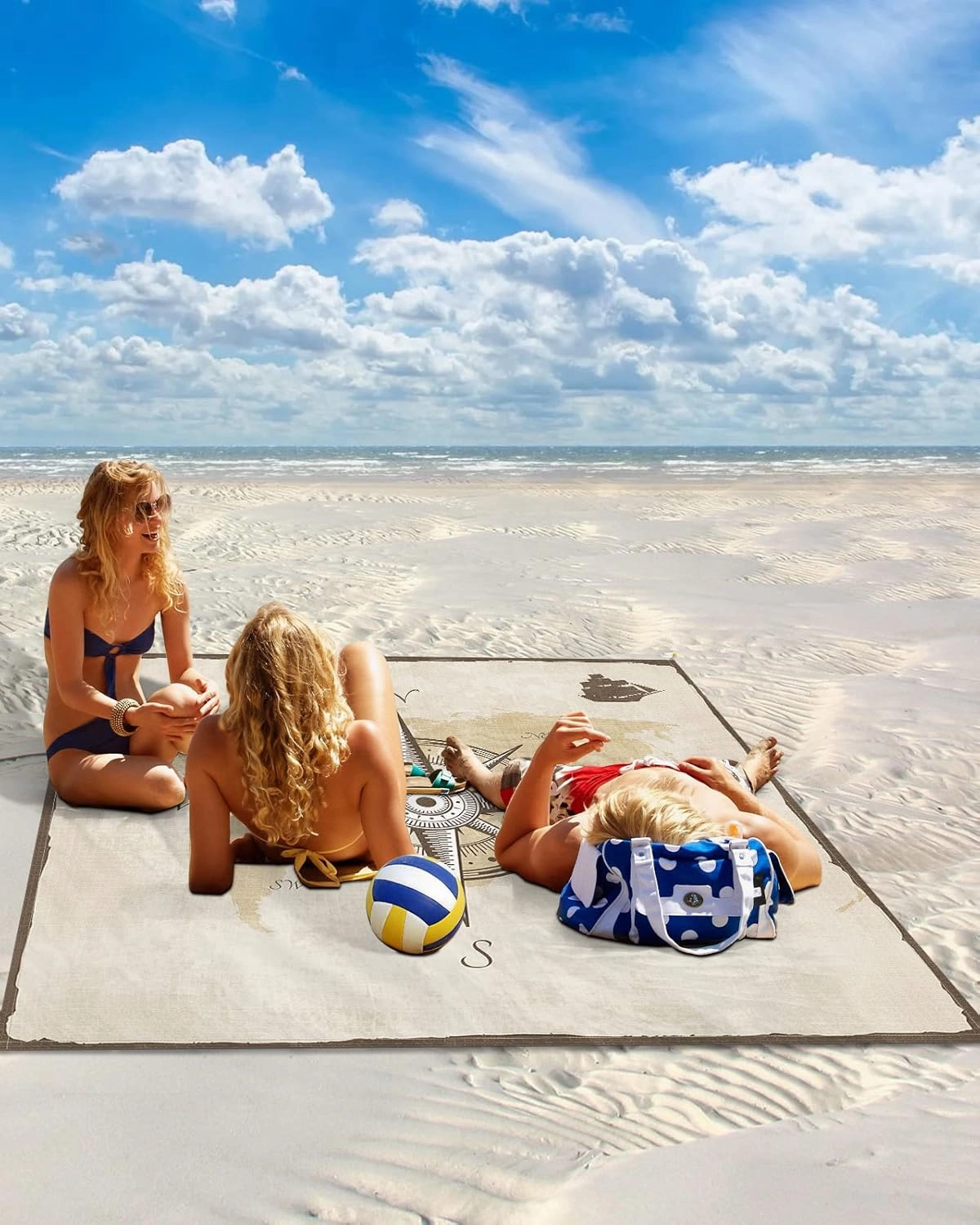 Beach Blanket Sandproof, Compass Sail Rustic Waterproof Beach Mat Lightweight Quick Drying Picnic Blanket Beach Essentials for Travel Camping Hiking 83x79in