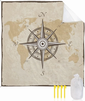 Beach Blanket Sandproof, Compass Sail Rustic Waterproof Beach Mat Lightweight Quick Drying Picnic Blanket Beach Essentials for Travel Camping Hiking 83x79in