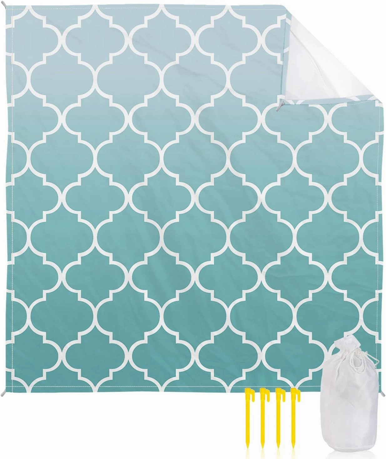 Beach Blanket Sandproof, Cyan Turquoise Gradient Retro Morocco Pattern Waterproof Beach Mat Lightweight Quick Drying Picnic Blanket Beach Essentials for Travel Camping Hiking 108x84in