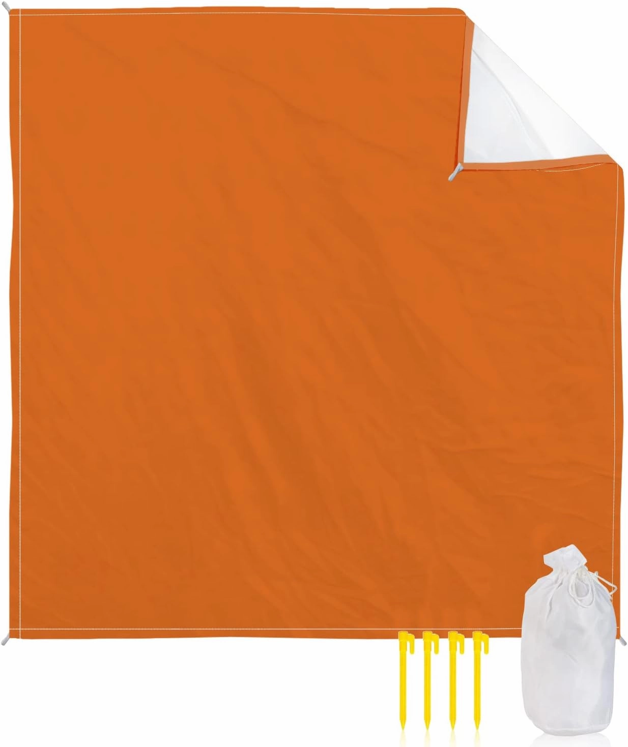 Beach Blanket Sandproof, Fall Pure Orange Solid Color Waterproof Beach Mat Lightweight Quick Drying Picnic Blanket Beach Essentials for Travel Camping Hiking 118x108in