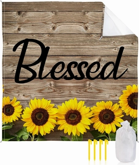 Beach Blanket Sandproof, Farmhouse Sunflower Positive Blessed Waterproof Beach Mat Lightweight Quick Drying Picnic Blanket Beach Essentials for Travel Camping Hiking 118x108in