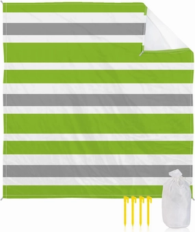 Beach Blanket Sandproof, Green Gray White Geometric Stripes Waterproof Beach Mat Lightweight Quick Drying Picnic Blanket Beach Essentials for Travel Camping Hiking 118x108in