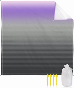 Beach Blanket Sandproof, Grey Purple Gradient Stripes Texture Waterproof Beach Mat Lightweight Quick Drying Picnic Blanket Beach Essentials for Travel Camping Hiking 118x108in
