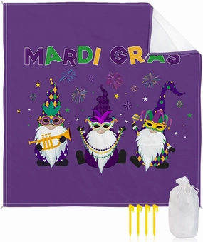 Beach Blanket Sandproof, Happy Carnival Gnomes Dark Purple Pattern Waterproof Beach Mat Lightweight Quick Drying Picnic Blanket Beach Essentials for Travel Camping Hiking 118x108in