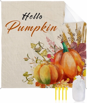 Beach Blanket Sandproof, Hello Pumpkin Fall Pumpkin and Rice Ears Waterproof Beach Mat Lightweight Quick Drying Picnic Blanket Beach Essentials for Travel Camping Hiking 95x80in