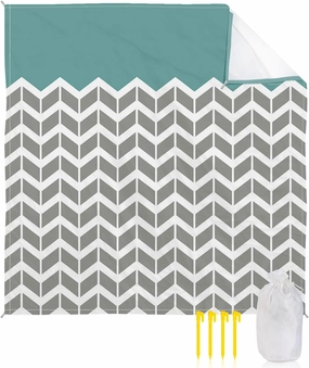 Beach Blanket Sandproof, Modern Geometric Zig Zag Turquoise Pattern Waterproof Beach Mat Lightweight Quick Drying Picnic Blanket Beach Essentials for Travel Camping Hiking 108x84in