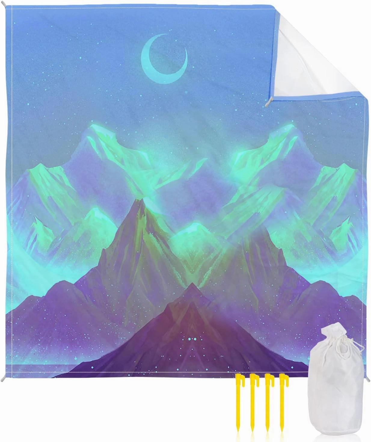 Beach Blanket Sandproof, Mountain Moon Dreamy Starry Sky Waterproof Beach Mat Lightweight Quick Drying Picnic Blanket Beach Essentials for Travel Camping Hiking 95x80in