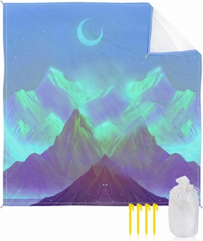 Beach Blanket Sandproof, Mountain Moon Dreamy Starry Sky Waterproof Beach Mat Lightweight Quick Drying Picnic Blanket Beach Essentials for Travel Camping Hiking 95x80in