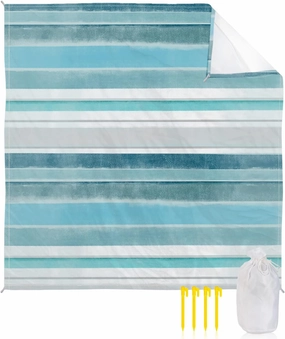 Beach Blanket Sandproof, Northern Europe Turquoise Vintage Stripes Waterproof Beach Mat Lightweight Quick Drying Picnic Blanket Beach Essentials for Travel Camping Hiking 83x79in