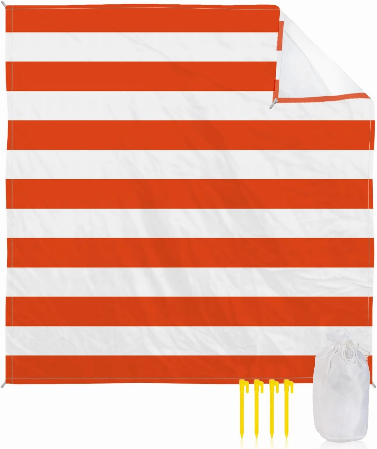 Beach Blanket Sandproof, Orange and White Stripes Waterproof Beach Mat Lightweight Quick Drying Picnic Blanket Beach Essentials for Travel Camping Hiking 108x84in