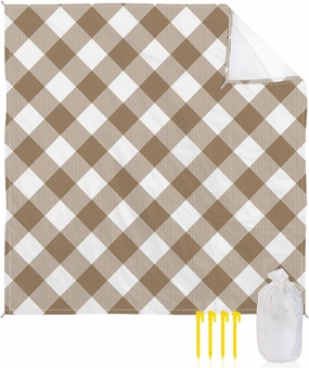 Beach Blanket Sandproof, Pastoral Style Light Brown Lattice Waterproof Beach Mat Lightweight Quick Drying Picnic Blanket Beach Essentials for Travel Camping Hiking 83x79in