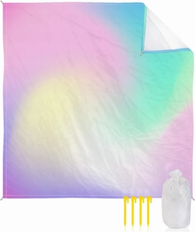 Beach Blanket Sandproof, Pink Blue Purple Yellow Gradient Waterproof Beach Mat Lightweight Quick Drying Picnic Blanket Beach Essentials for Travel Camping Hiking 108x84in