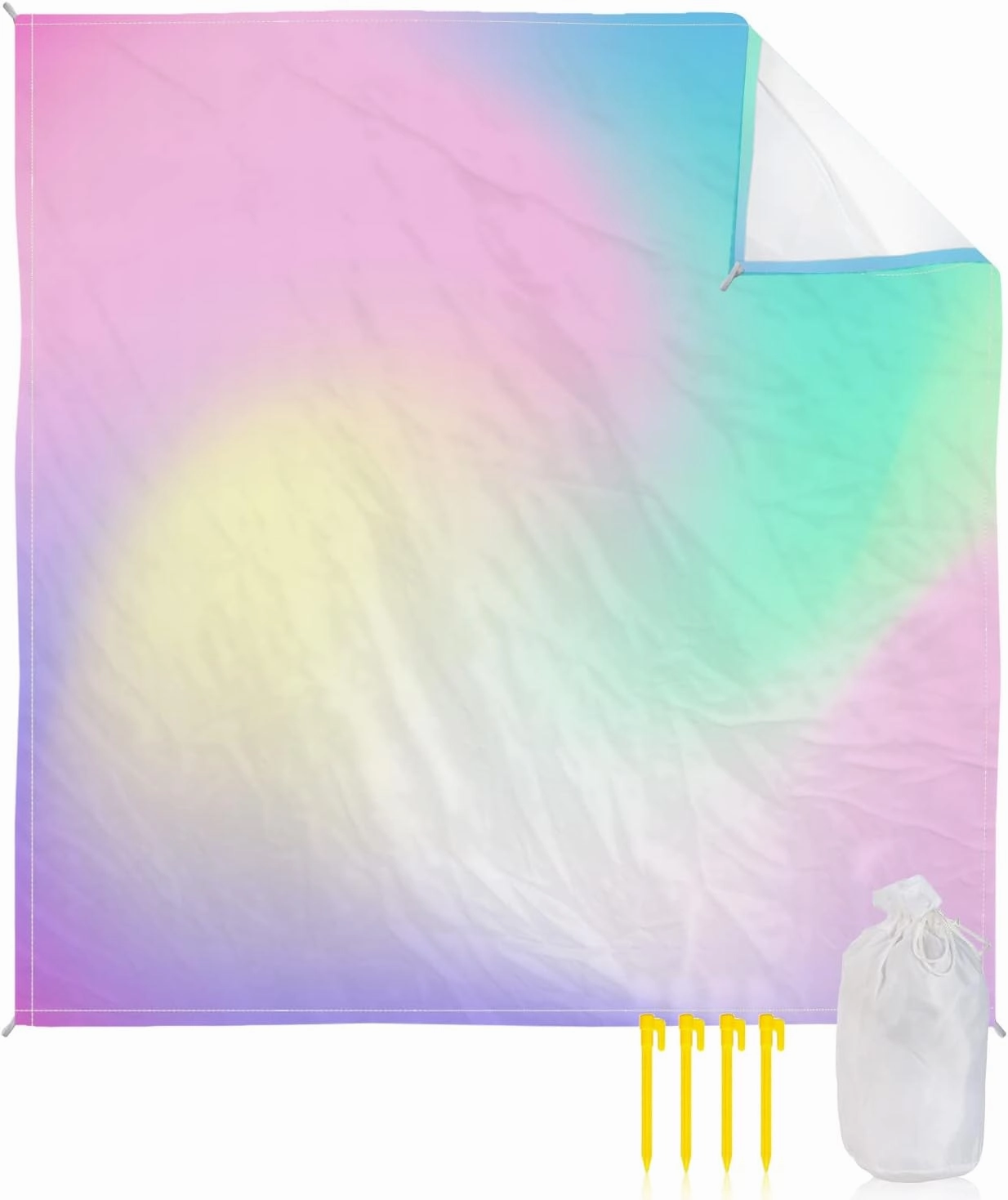 Beach Blanket Sandproof, Pink Blue Purple Yellow Gradient Waterproof Beach Mat Lightweight Quick Drying Picnic Blanket Beach Essentials for Travel Camping Hiking 108x84in
