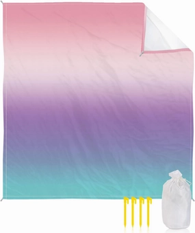 Beach Blanket Sandproof, Purple Pink Teal Gradient Waterproof Beach Mat Lightweight Quick Drying Picnic Blanket Beach Essentials for Travel Camping Hiking 95x80in