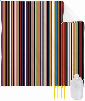 Beach Blanket Sandproof, Rainbow Geometric Stripes Waterproof Beach Mat Lightweight Quick Drying Picnic Blanket Beach Essentials for Travel Camping Hiking 118x108in