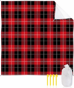 Beach Blanket Sandproof, Red Black Buffalo Lattice Waterproof Beach Mat Lightweight Quick Drying Picnic Blanket Beach Essentials for Travel Camping Hiking 108x84in