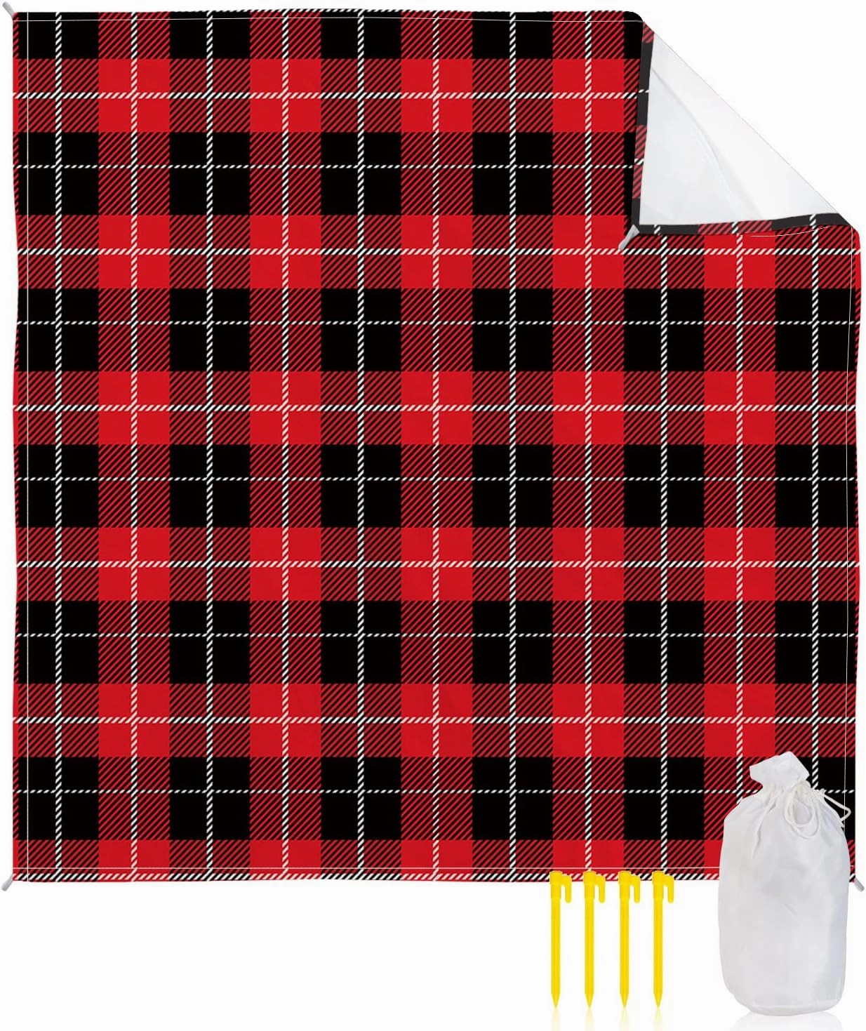 Beach Blanket Sandproof, Red Black Buffalo Lattice Waterproof Beach Mat Lightweight Quick Drying Picnic Blanket Beach Essentials for Travel Camping Hiking 108x84in