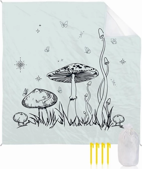 Beach Blanket Sandproof, Retro Mushrooms Butterflies and Grass Waterproof Beach Mat Lightweight Quick Drying Picnic Blanket Beach Essentials for Travel Camping Hiking 83x79in