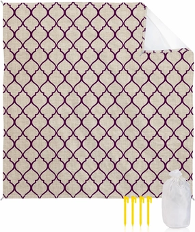 Beach Blanket Sandproof, Rustic Moroccan Geometric Quatrefoil Purple Lattice Waterproof Beach Mat Lightweight Quick Drying Picnic Blanket Beach Essentials for Travel Camping Hiking 83x79in